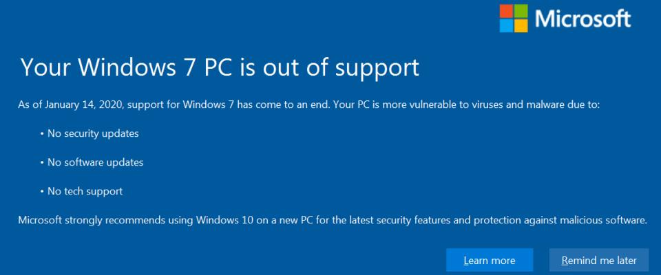 windows 7 end of support warning